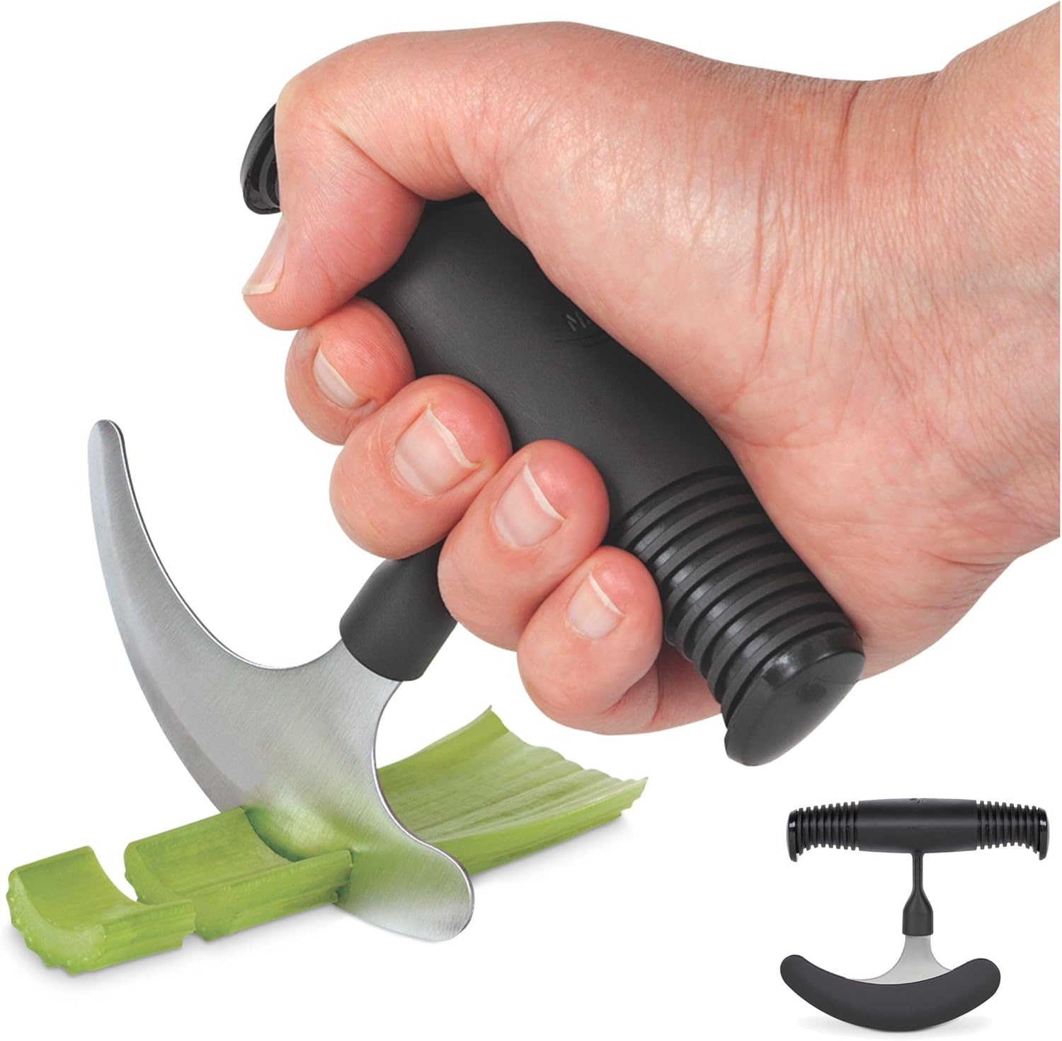 Big Grip T-handle rocker knife for one-handed adaptive cutting and elderly dining support