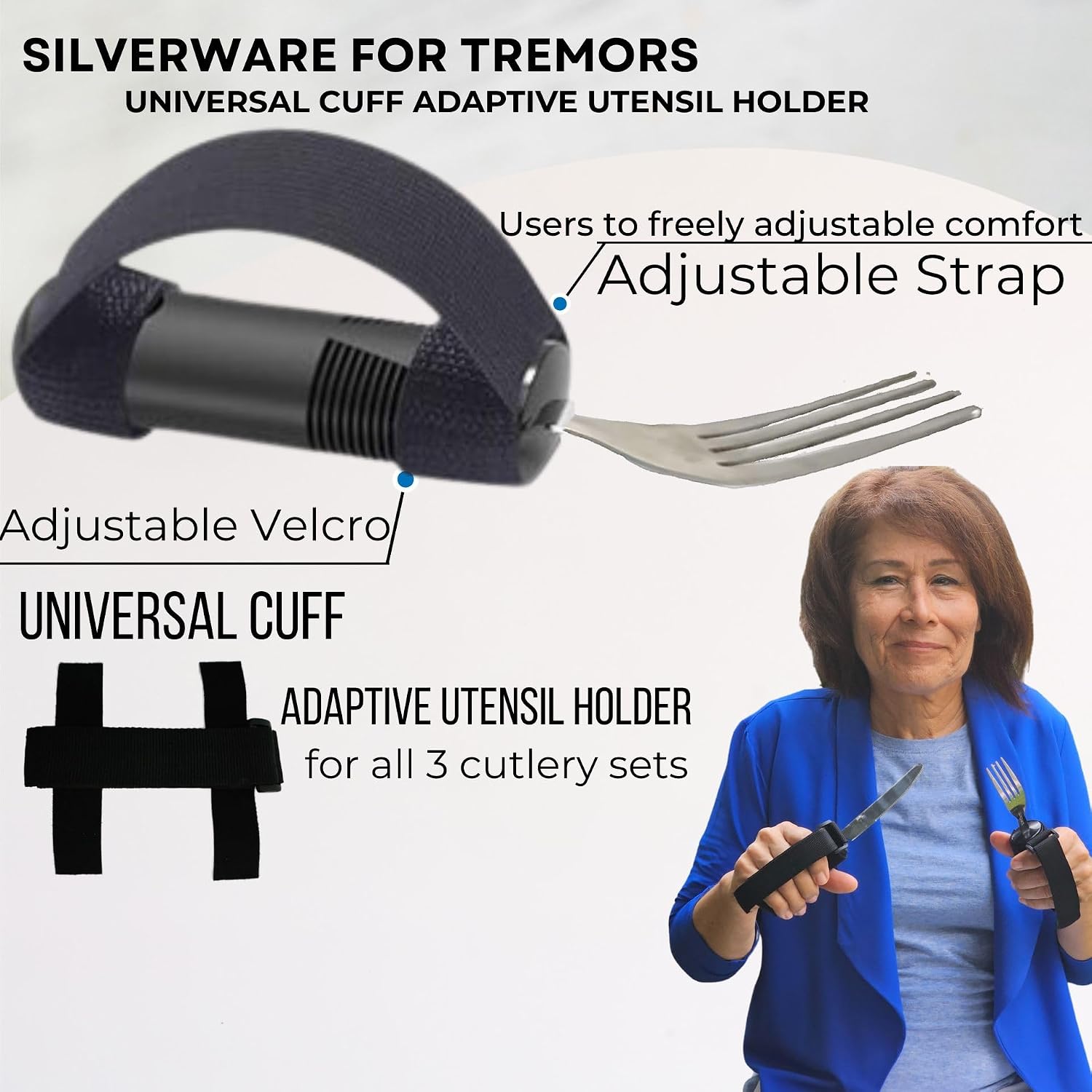 BUNMO weighted stainless steel utensils for hand tremors and elderly dining independence