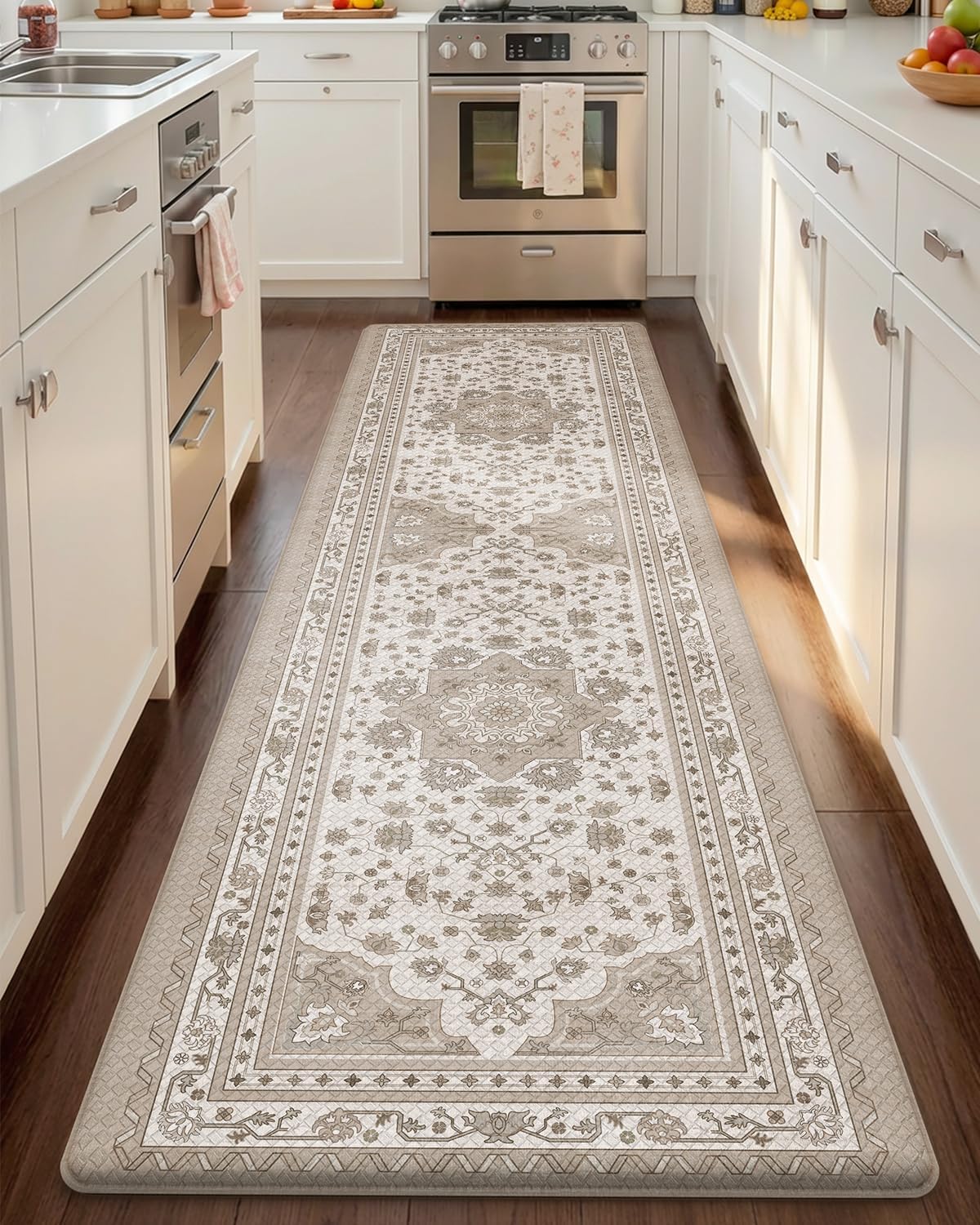 Color and Geometry kitchen floor mat anti-fatigue runner in beige vintage for standing comfort
