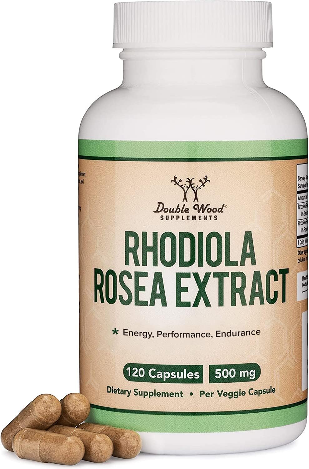 Double Wood rhodiola rosea 500mg standardized 120 capsules for fatigue and stress
