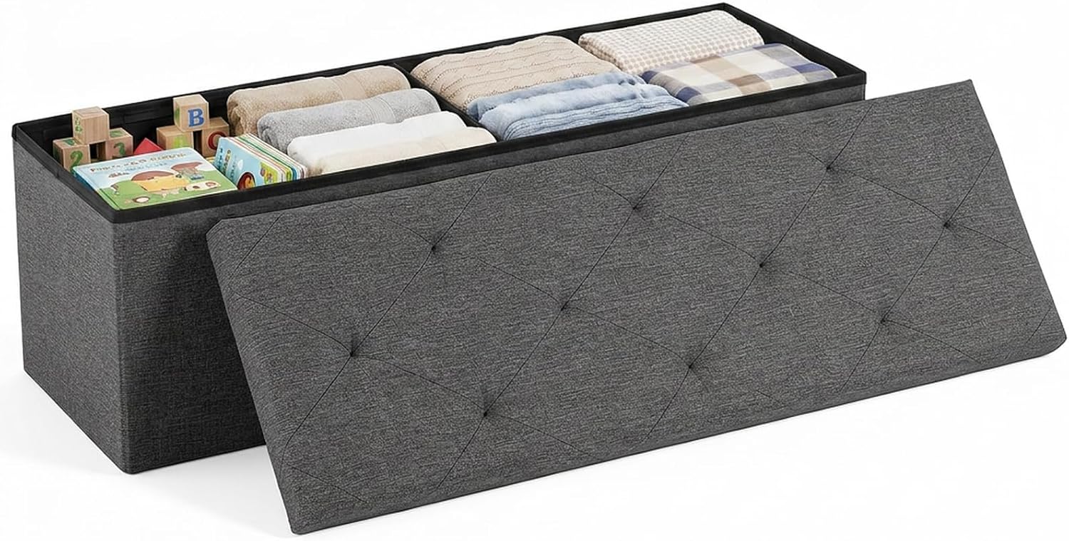 DUMOS folding storage ottoman bench for seating support and fall prevention in living spaces