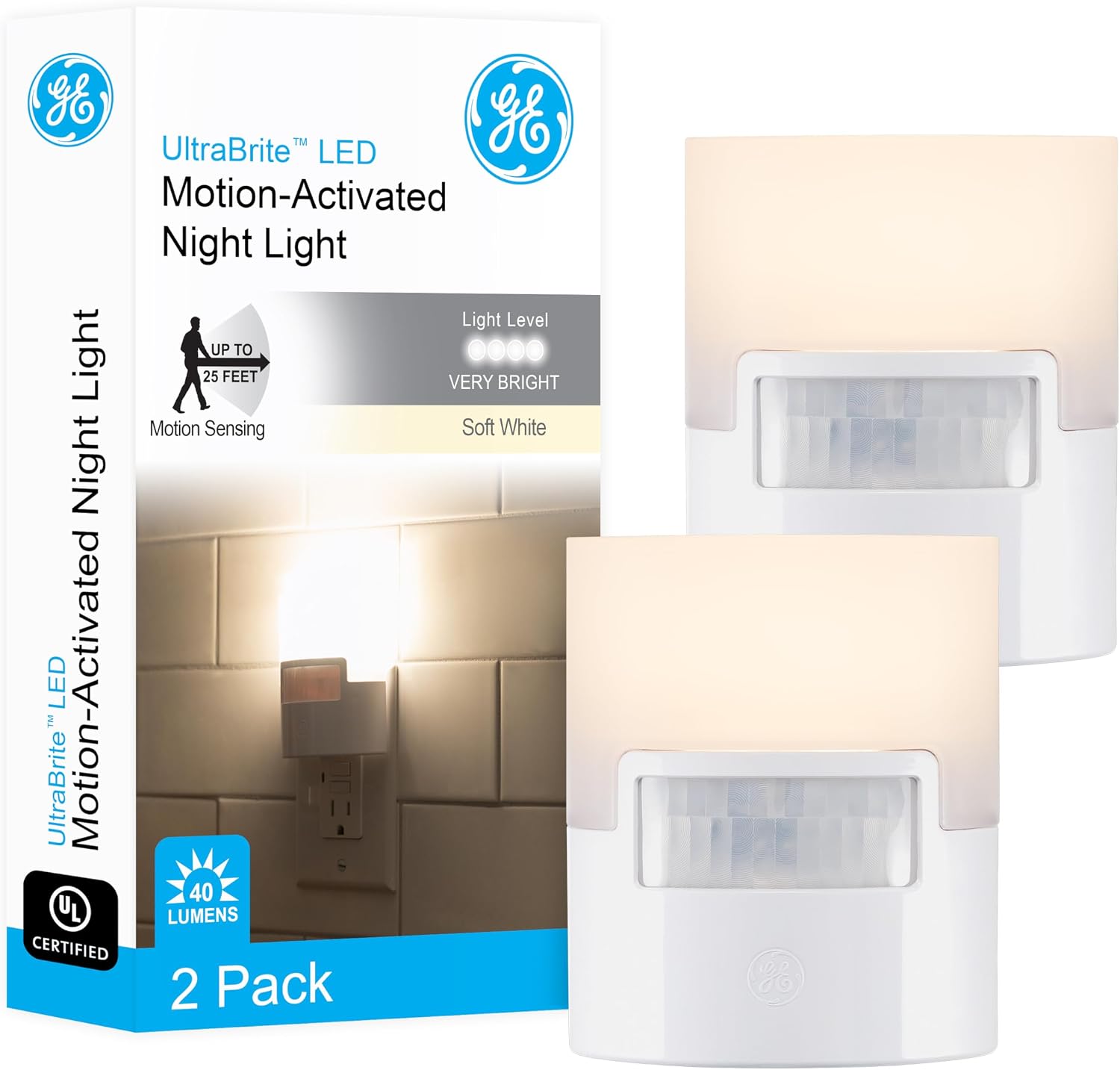 GE LED motion sensor night light plug in wall 40 lumens
