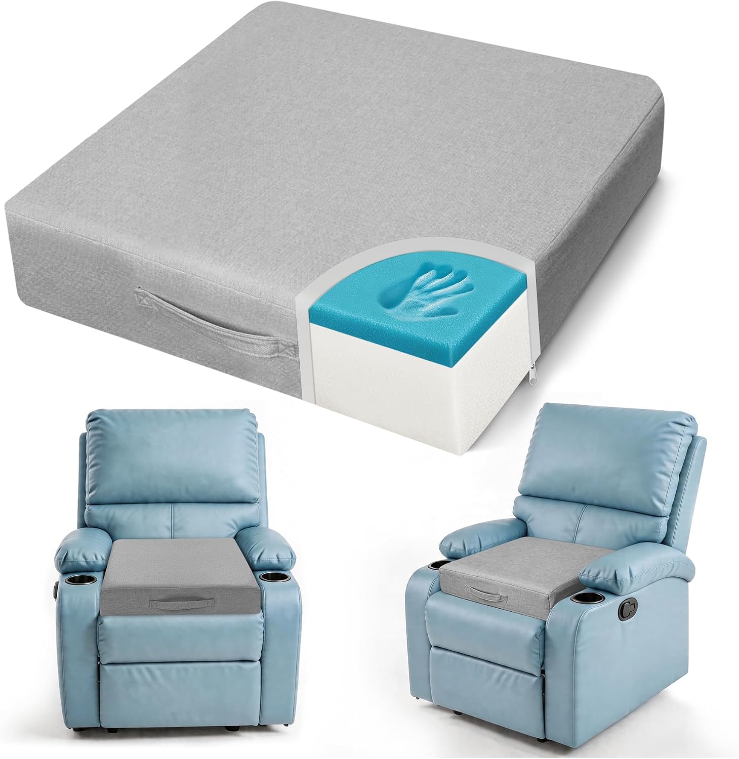 Gel memory foam recliner cushion 20 inch dual-layer non-slip for elderly comfort and dining support