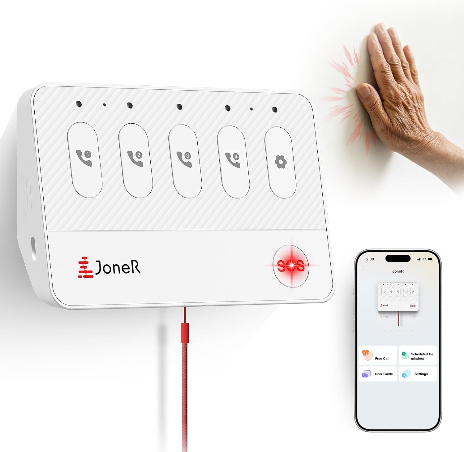 JoneR smart caregiver pager with voice and knock activation WiFi app controlled