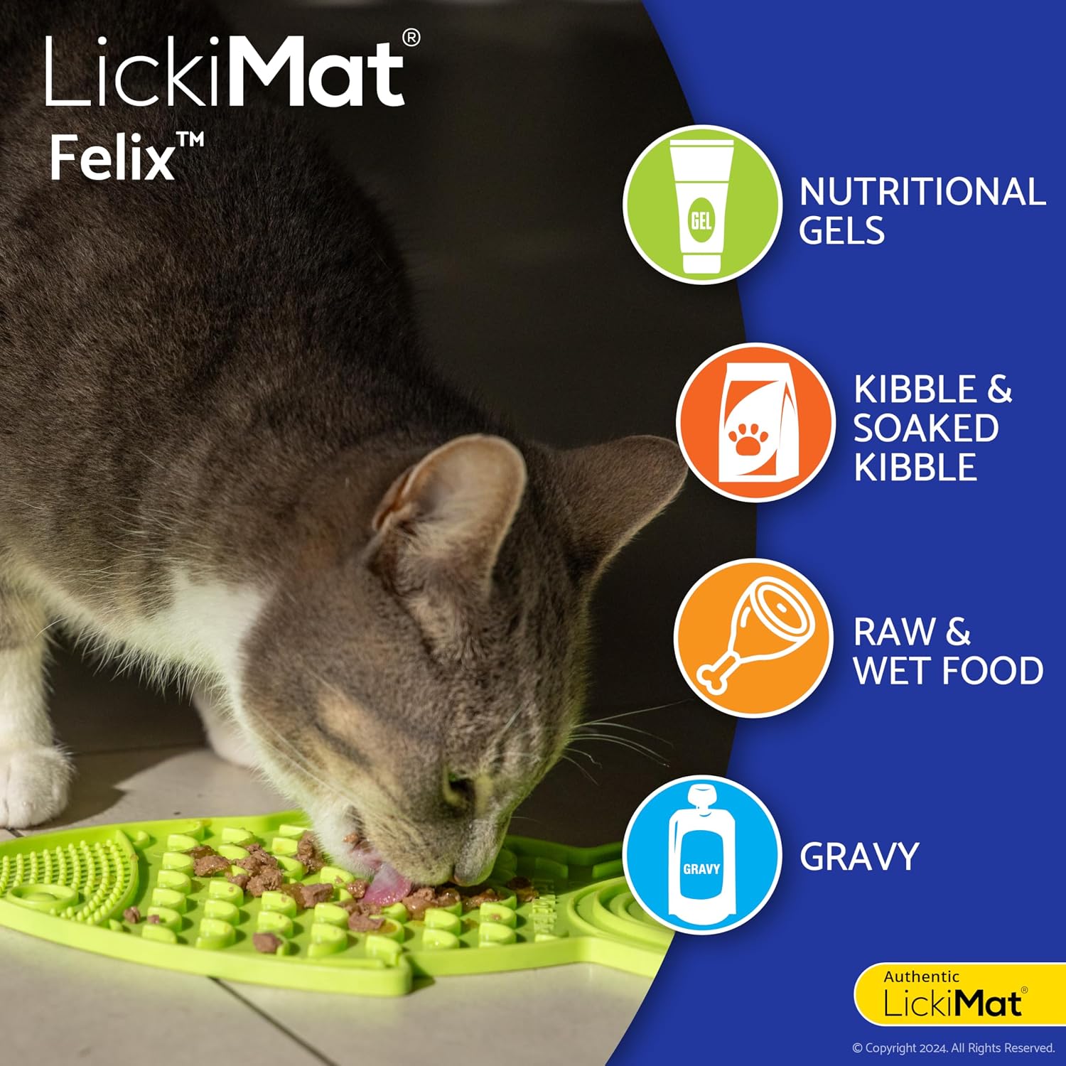 LickiMat Felix fish-shaped cat slow feeder lick mat for anxiety and wet food