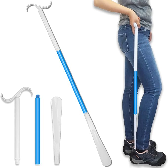 35.5 inch long-handled shoe horn and dressing stick for independent dressing