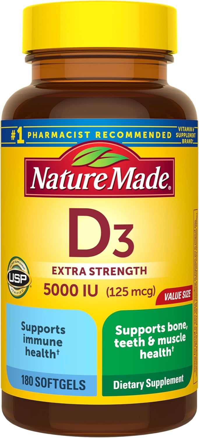 Nature Made vitamin D3 5000 IU 180 softgels for immune support