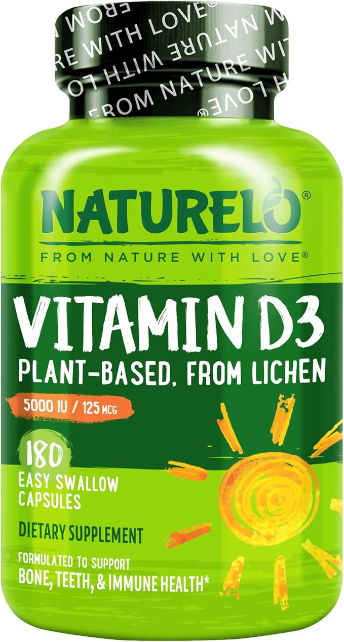 NATURELO vegan D3 5000 IU plant-based vitamin for immune and bone health