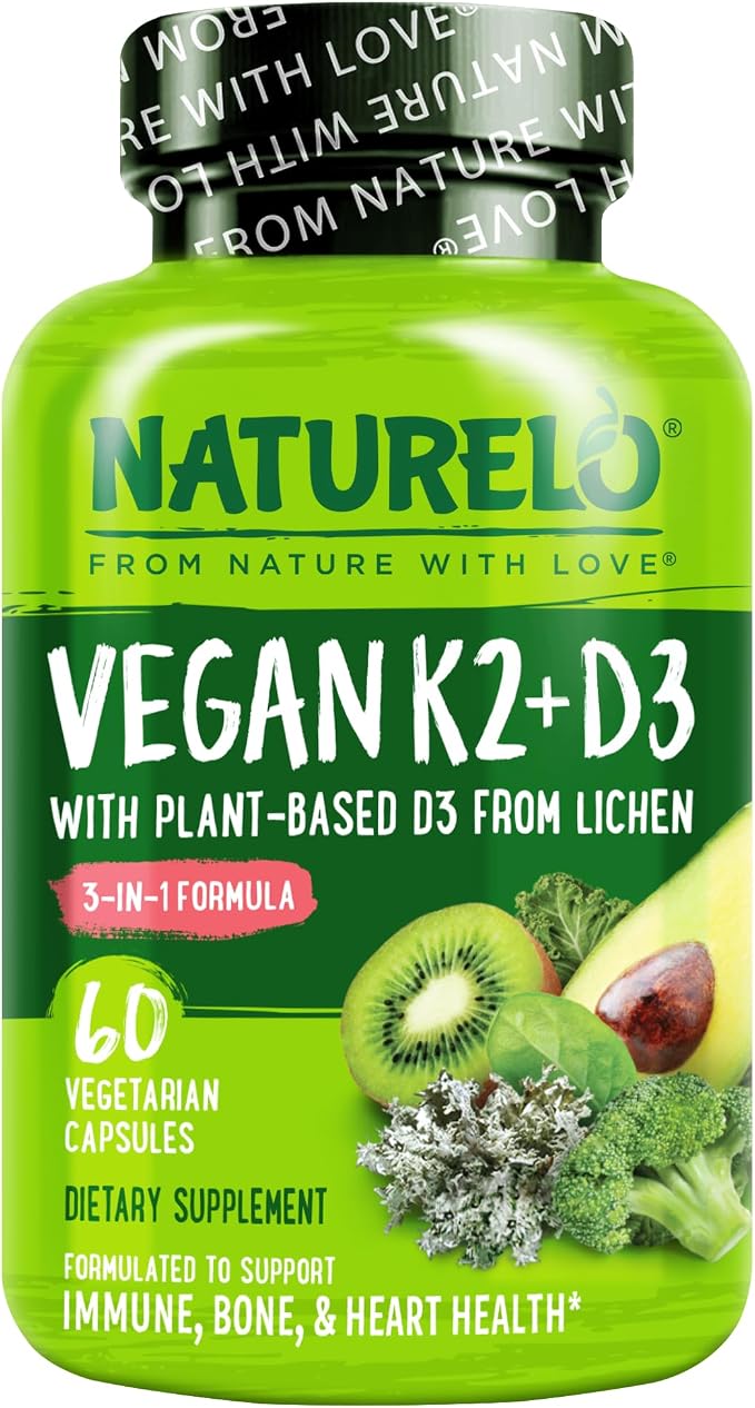 NATURELO vegan D3 K2 vitamin supplement for bone and immune health