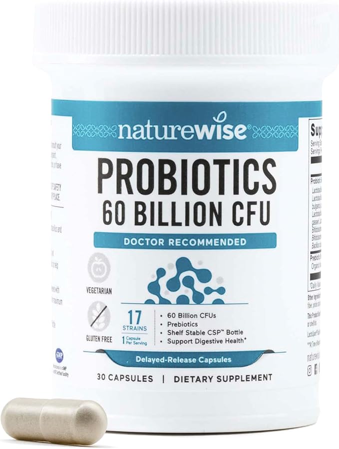 NatureWise 60 billion CFU probiotic with 17 strains for gut and immune health