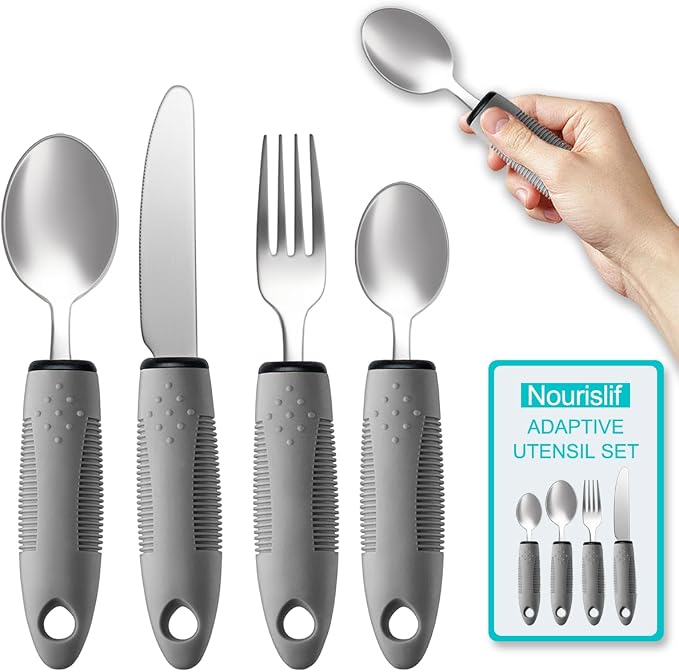 Nourislif adaptive utensils with built-up grips for hand tremors and arthritis