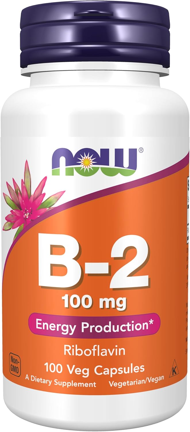 NOW Foods vitamin B2 riboflavin 100mg 100 veg capsules for migraine prevention