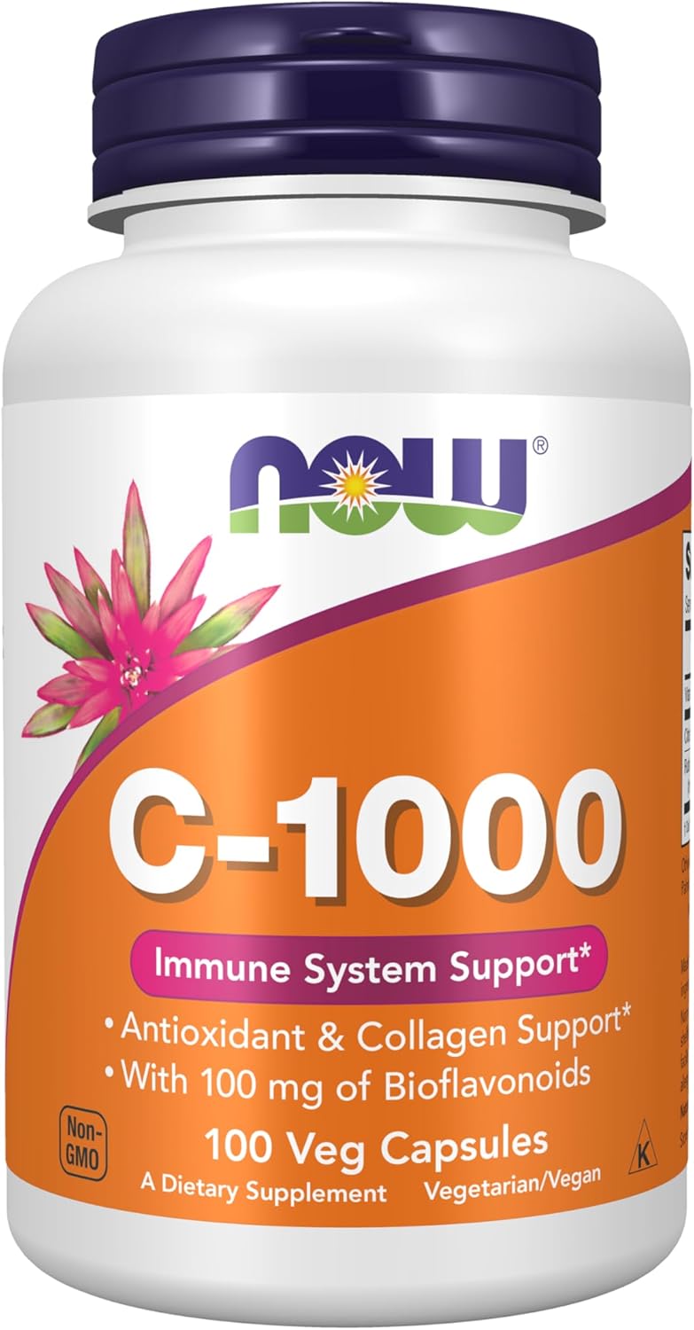NOW vitamin C 1000 with bioflavonoids 100 veg capsules for immune support