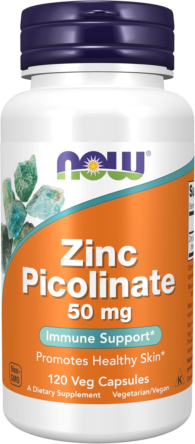 NOW zinc picolinate 50mg 120 veg capsules for immune support