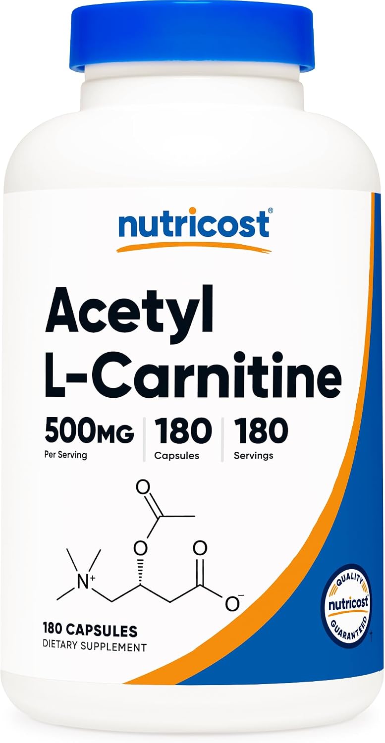 Nutricost acetyl L-carnitine ALCAR 500mg 180 capsules for brain energy and cognitive support