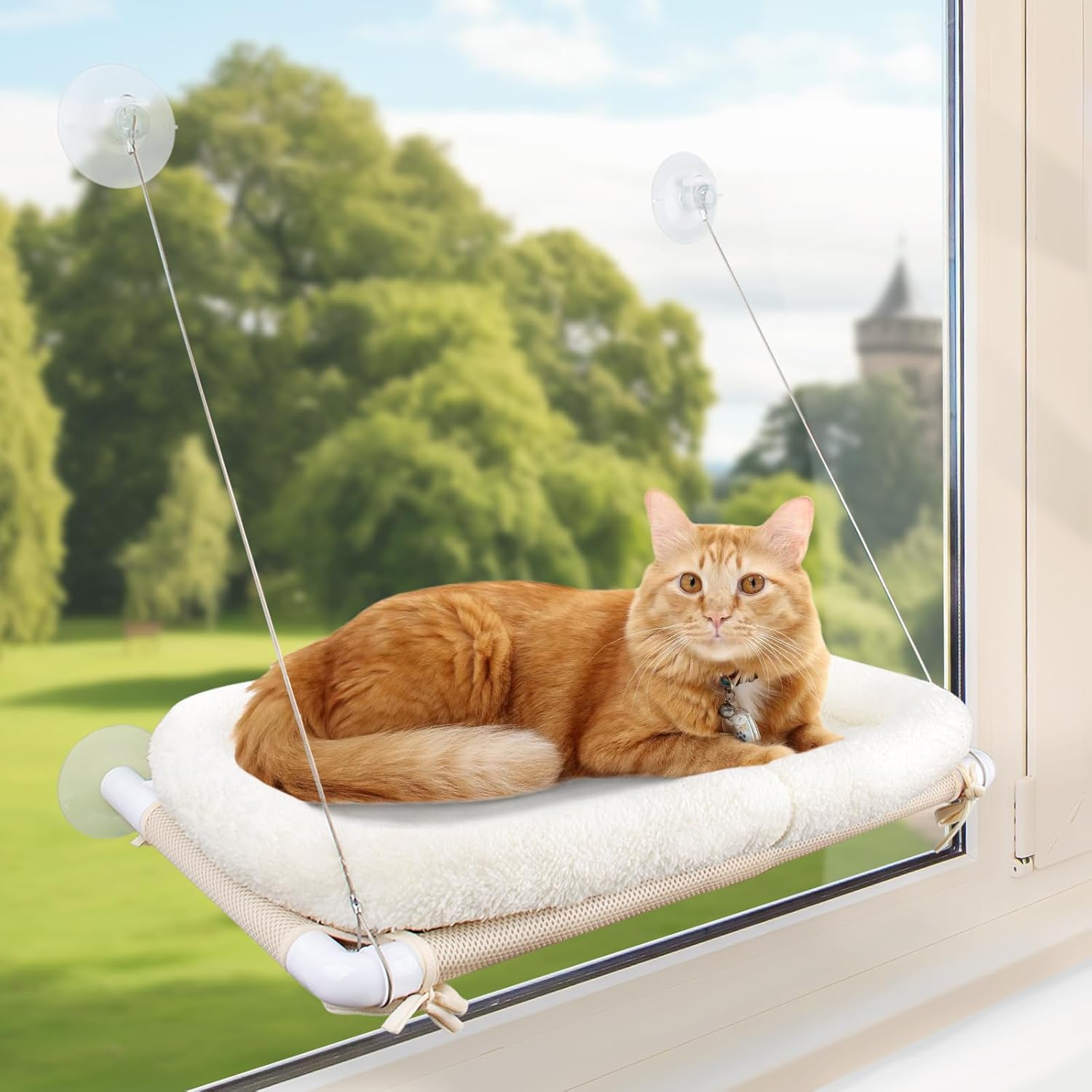 PEFUNY cat window hammock with strong suction cup perch for indoor cats