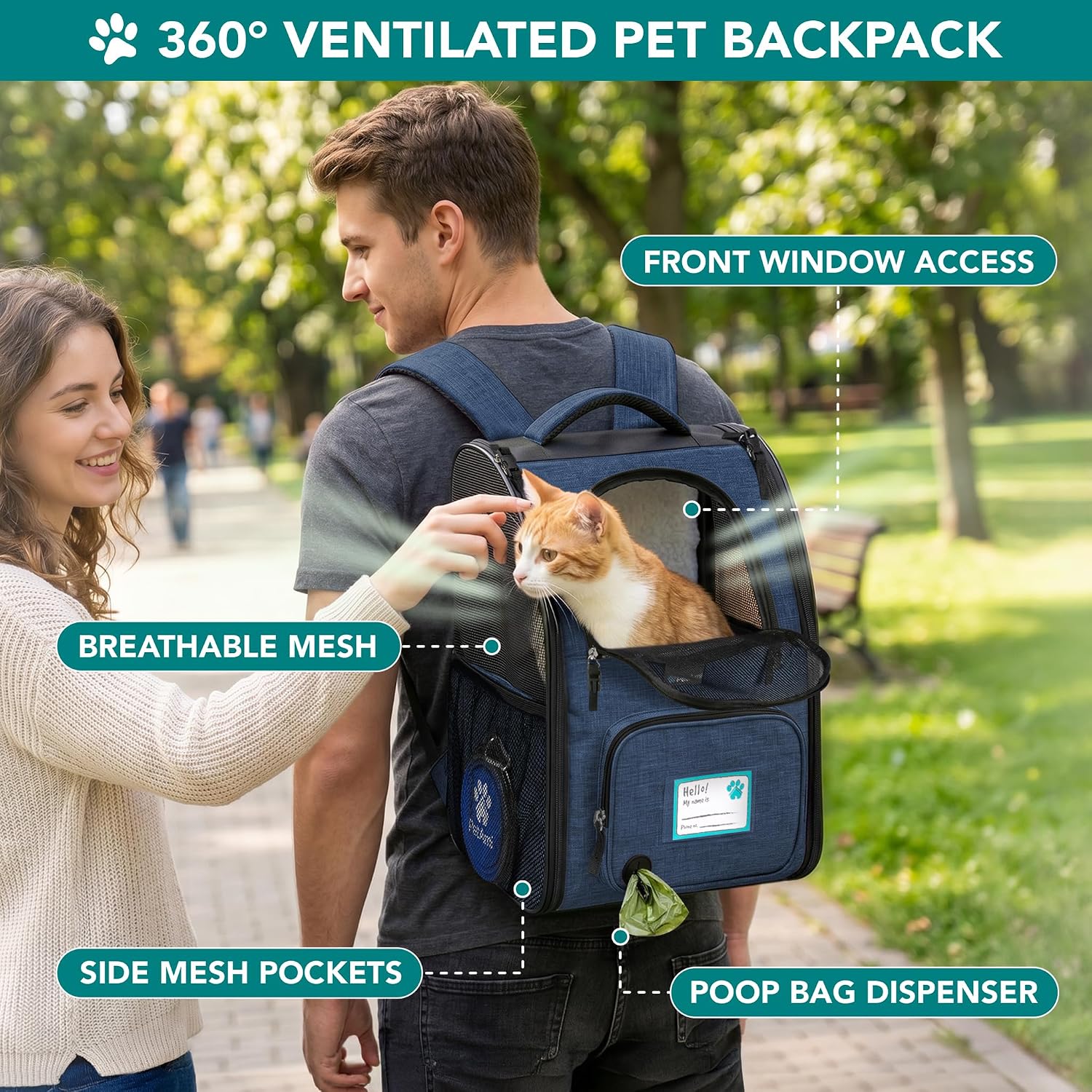 PetAmi expandable soft sided cat carrier backpack for stress free vet visits