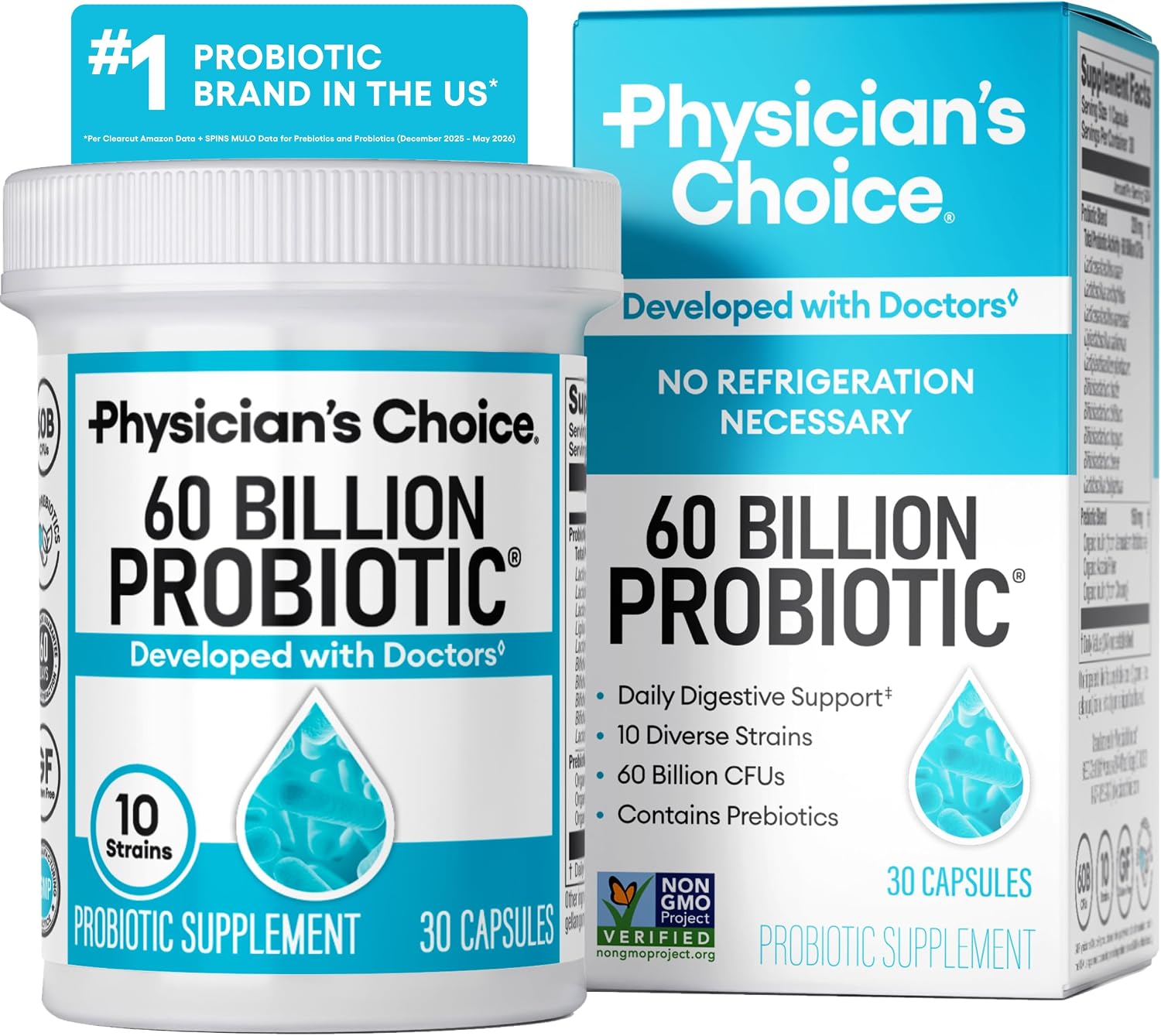 Physician's Choice probiotics 60 billion CFU 10 strains with organic prebiotics 30ct
