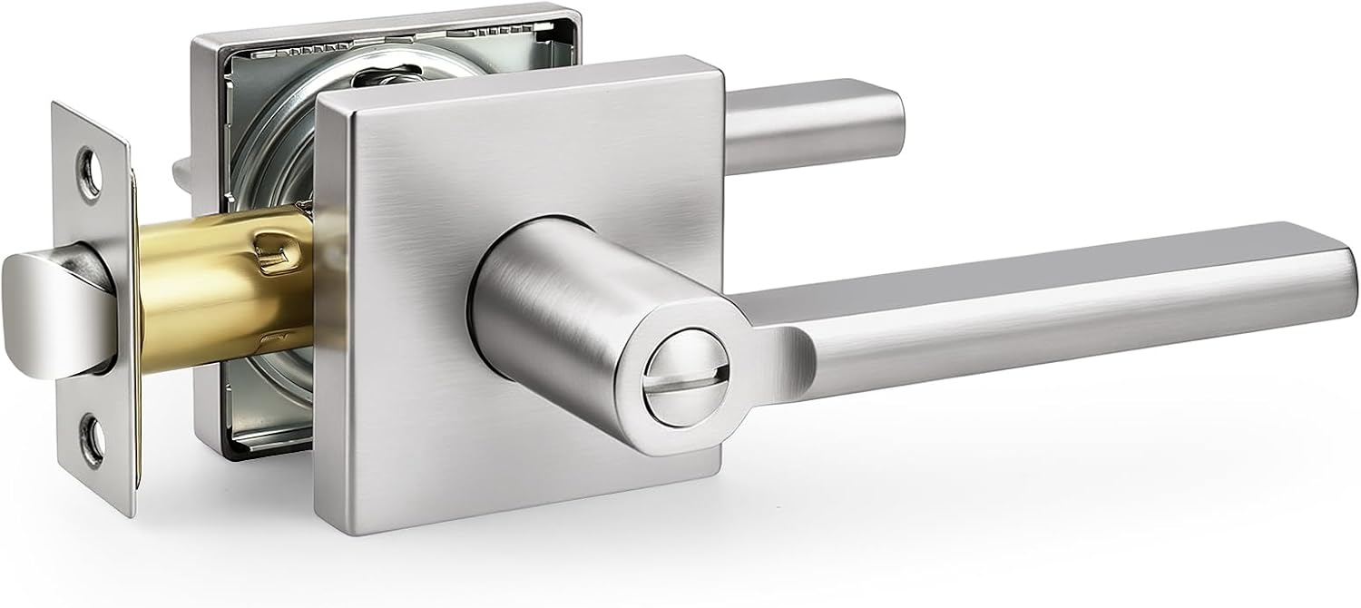Probrico lever door handle with lock in brushed nickel for accessible arthritis-friendly operation