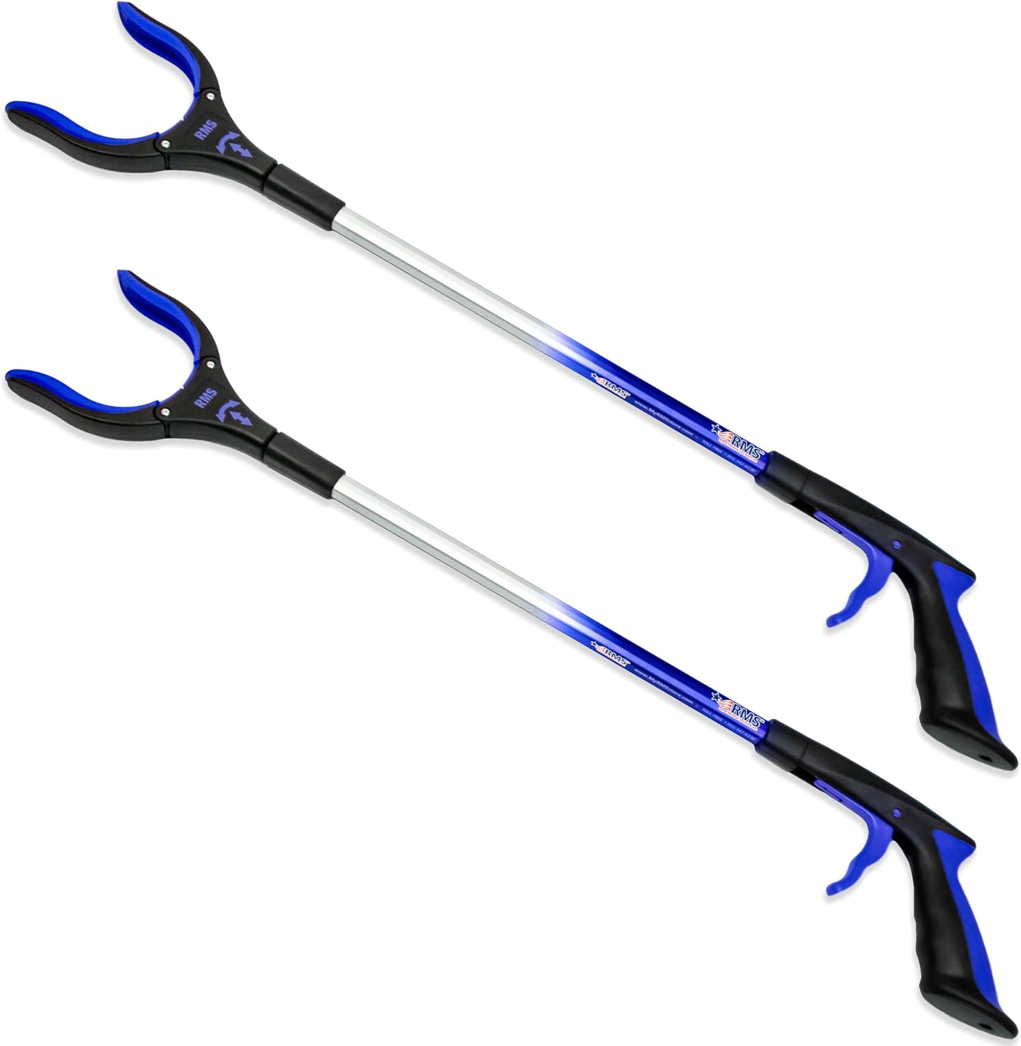 RMS 2 pack 32 inch extra long grabbers reachers with rotating jaw blue