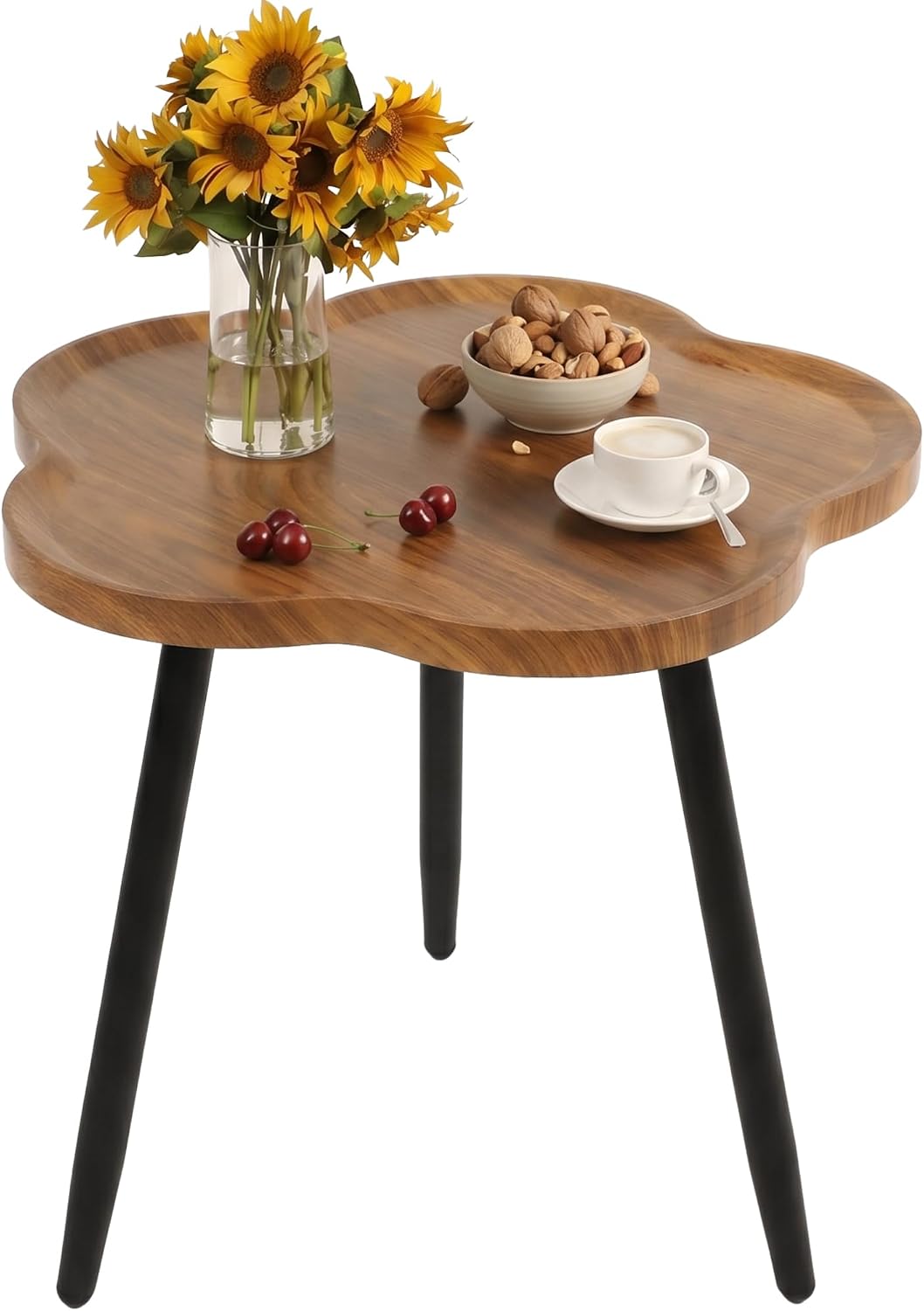 Small side table with wooden flower tray for accessible bedside and living room storage