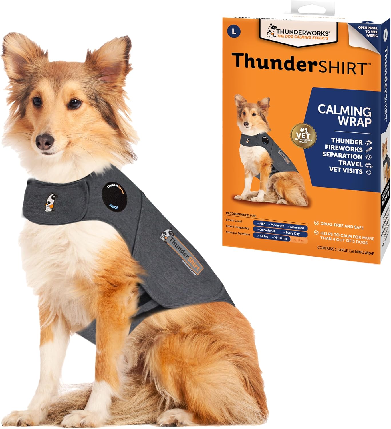 ThunderShirt calming anxiety vest for dogs in heather gray for storm and firework stress